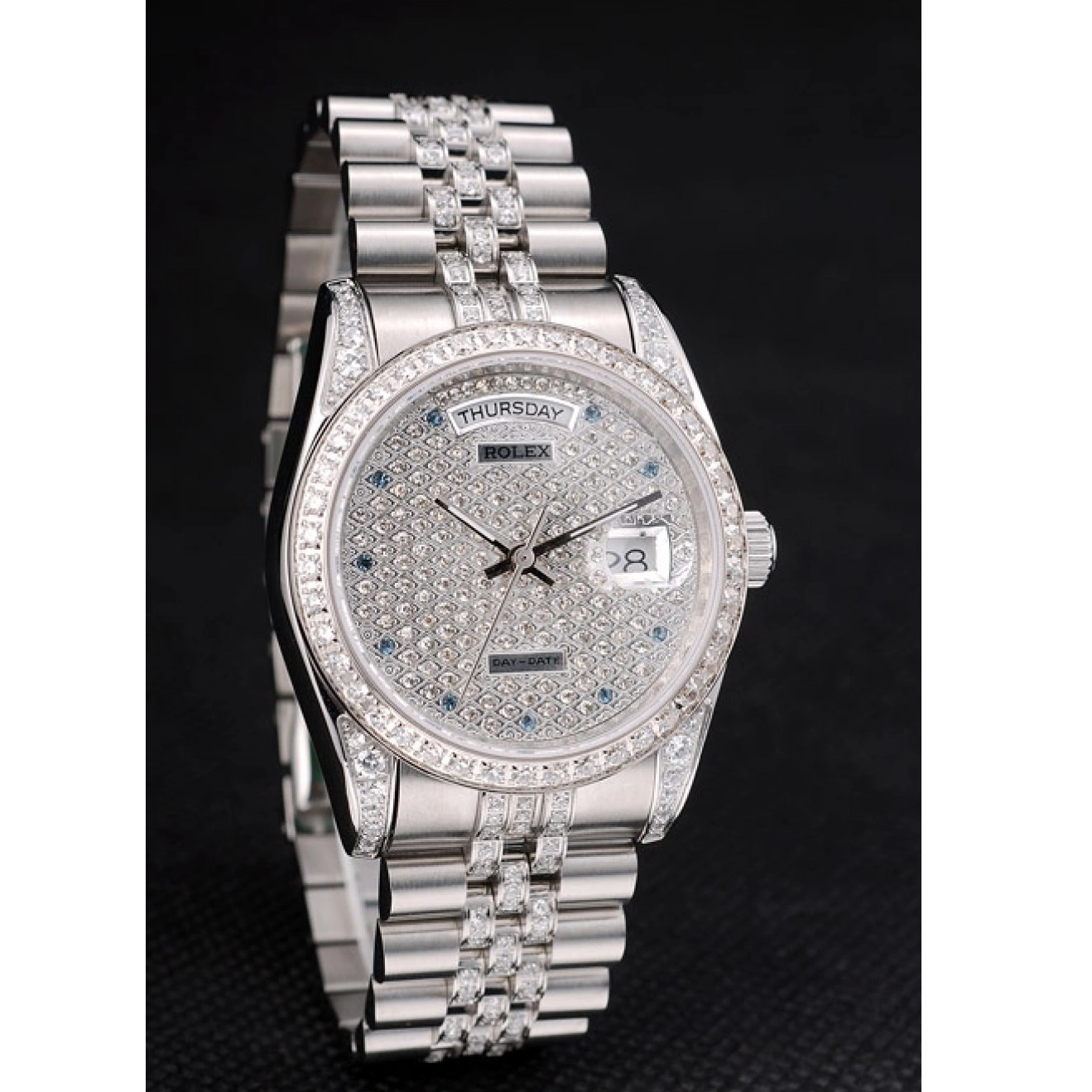 Aaa fake watches Rolex Steel Diamond 41985 Plated Diamond Stainless DayDate Plated Dial Bracelet 0718